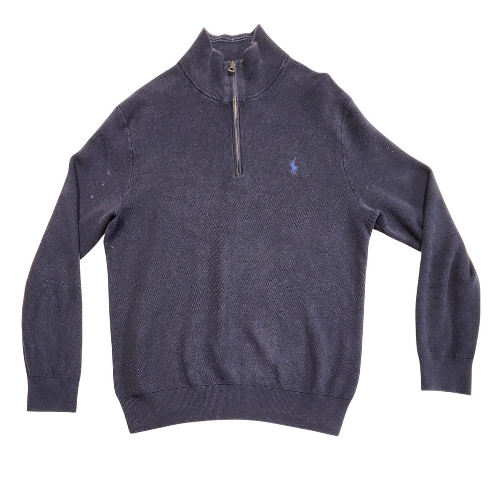 Polo Ralph Lauren Quarter Zip Cotton Pullover Sweater Navy Blue Mens Large Gorp